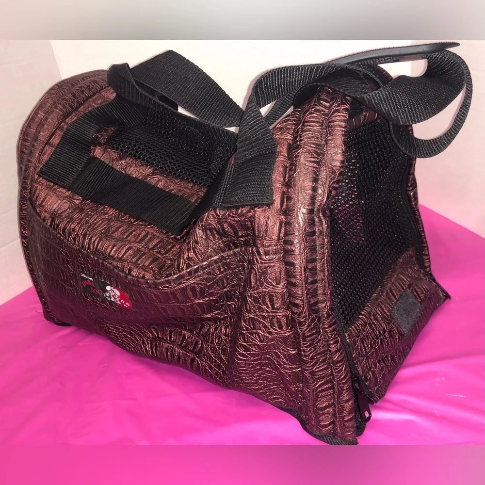 Pet Carrier Tote Bag Metallic Brown Croc-Embossed Finish Dog Cat Bunny GuineaPig